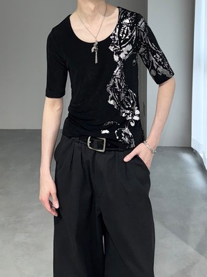 lamé art pullover / black × silver