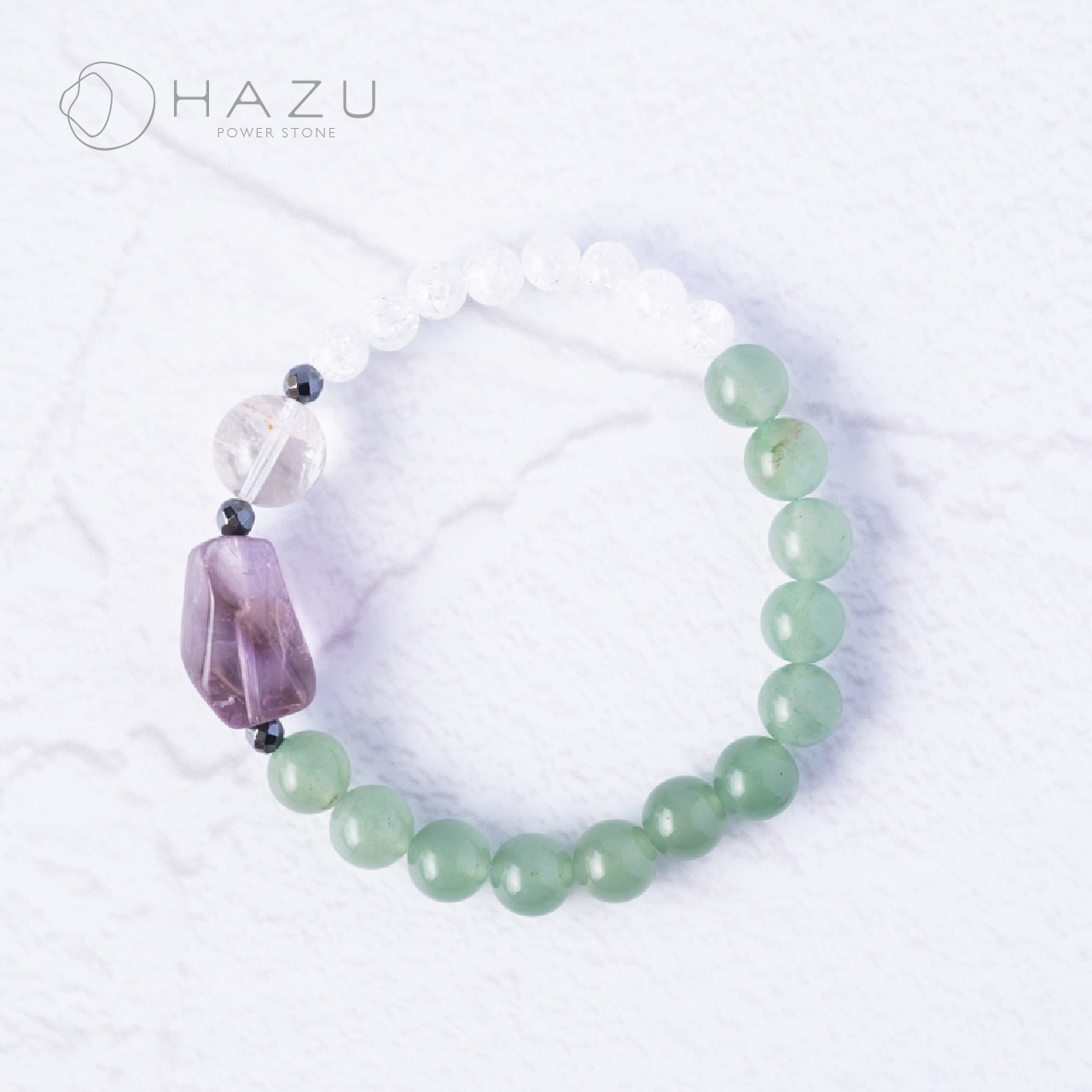 SALE☆穏やかに導く癒しブレス［アベンチュリン／アメジスト／水晶／クラック水晶］
