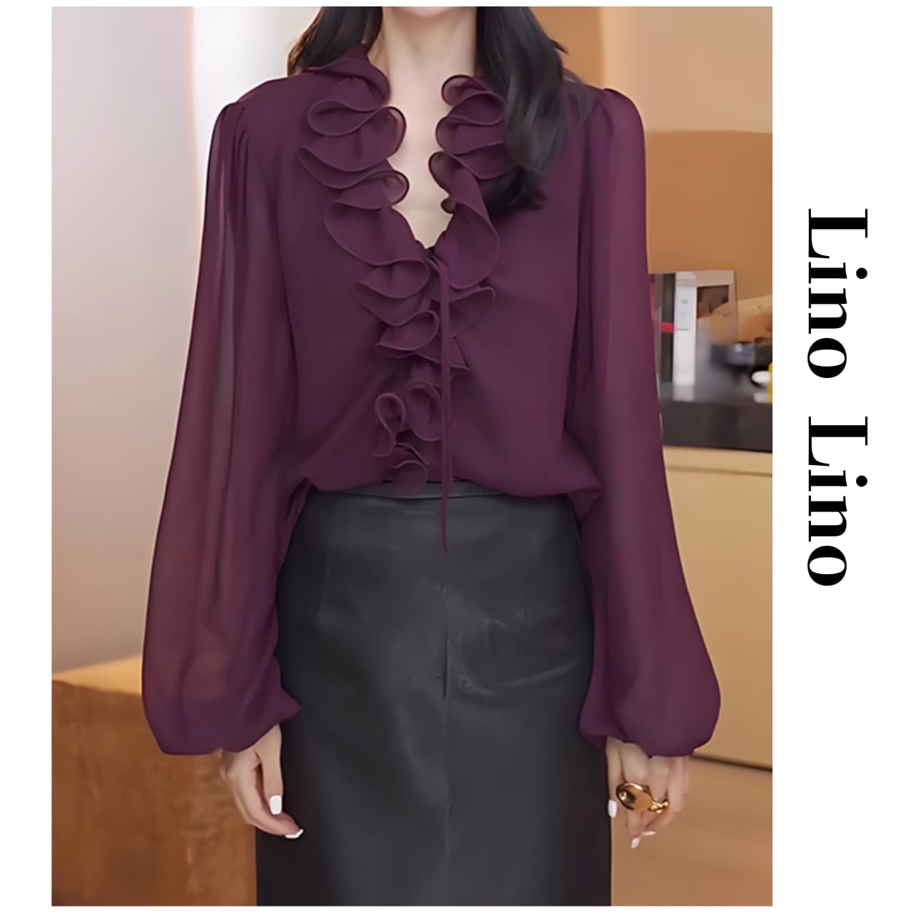 Frill Long Sleeve Shirt Color Blouse L00816
