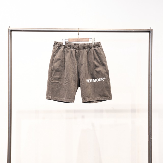 HE-115 HERMOUR SETUP COLLECTION  LOGO SWEAT SHORTS【BLACK / NAVY】