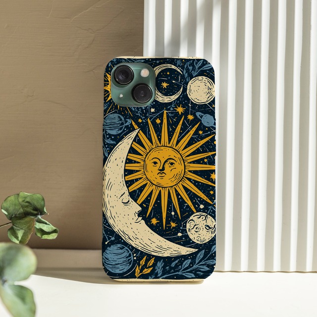 受注生産 iPhoneケース 金色太陽と三日月の星図｜天体図 STAR015C
