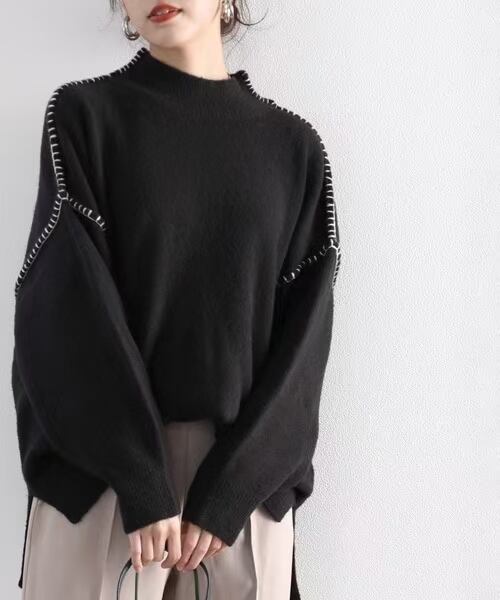 配色ステッチ入り　ニットプルオーバー　AJ1102-8093