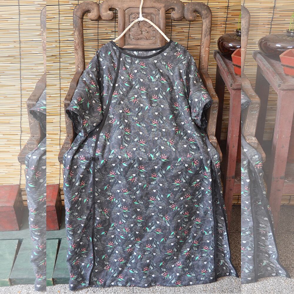 スプリングオータムプリント柄ワンピーススタンダード レトロ 春物 秋物 ピュア Yiranxuaディースワード60798576928