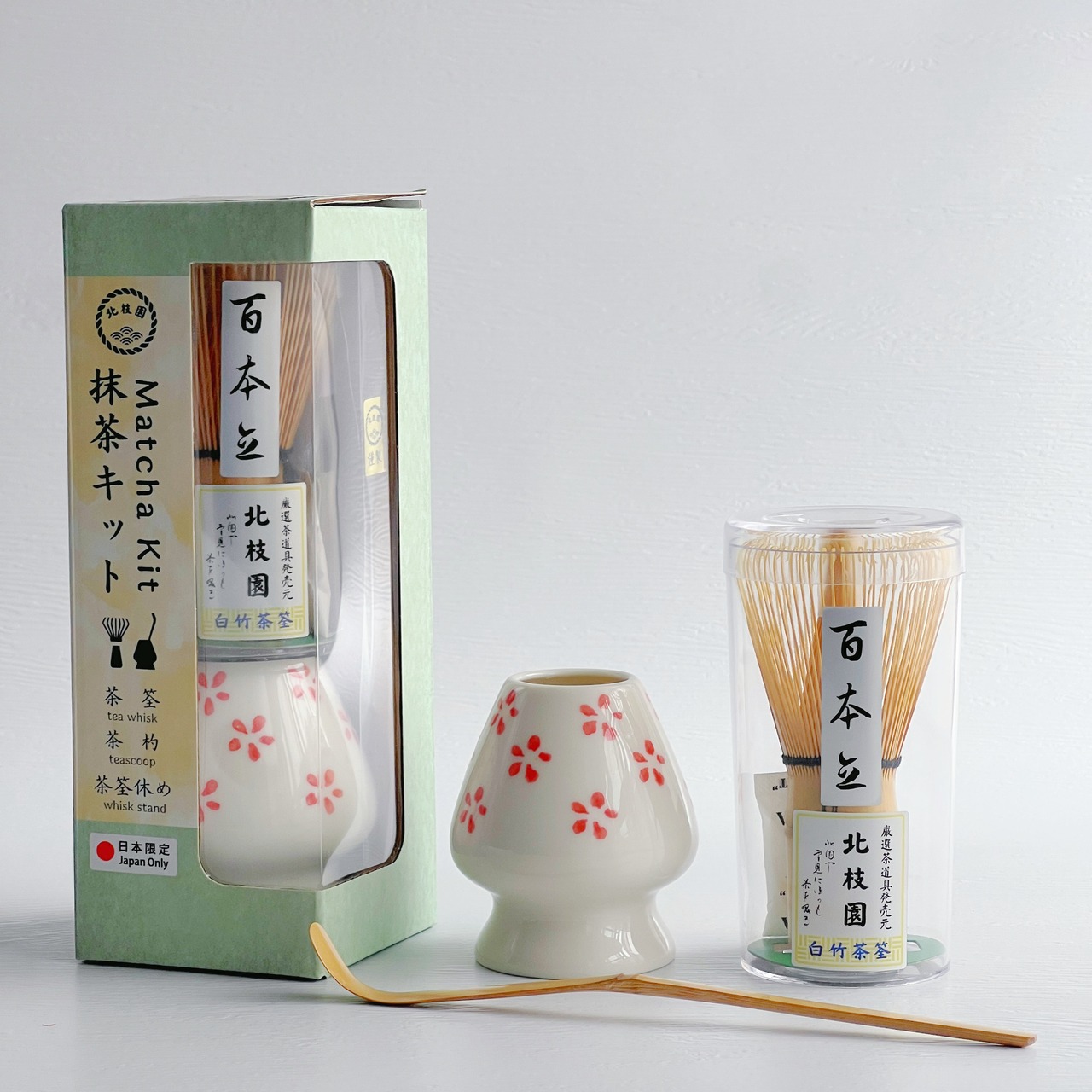 千本桜・抹茶キット　「白竹茶筅　茶杓　茶筅休め」　茶道具　北枝園　S4-2・画像3