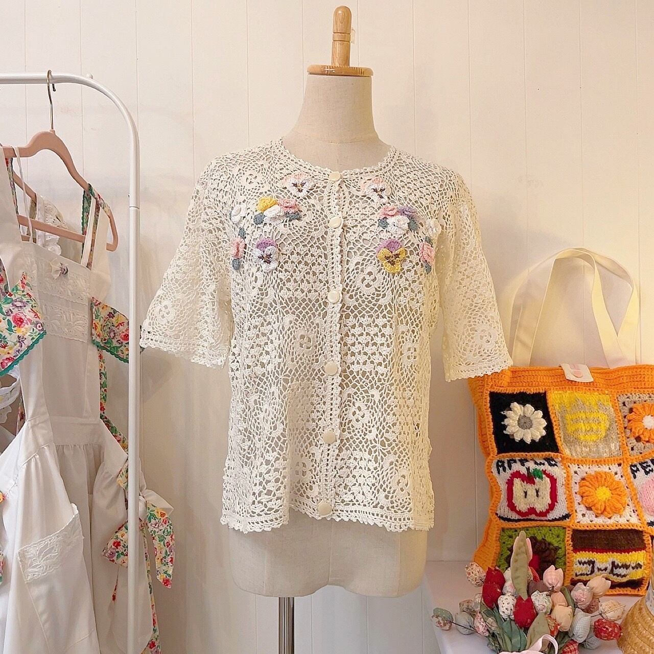 remake : flower fall crochet knit cardigan