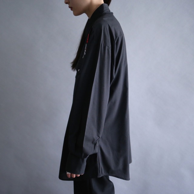 ”刺繍×薔薇" loose black mode western shirt