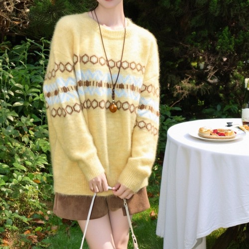 フロントパターン柄ニットトップス ・9479