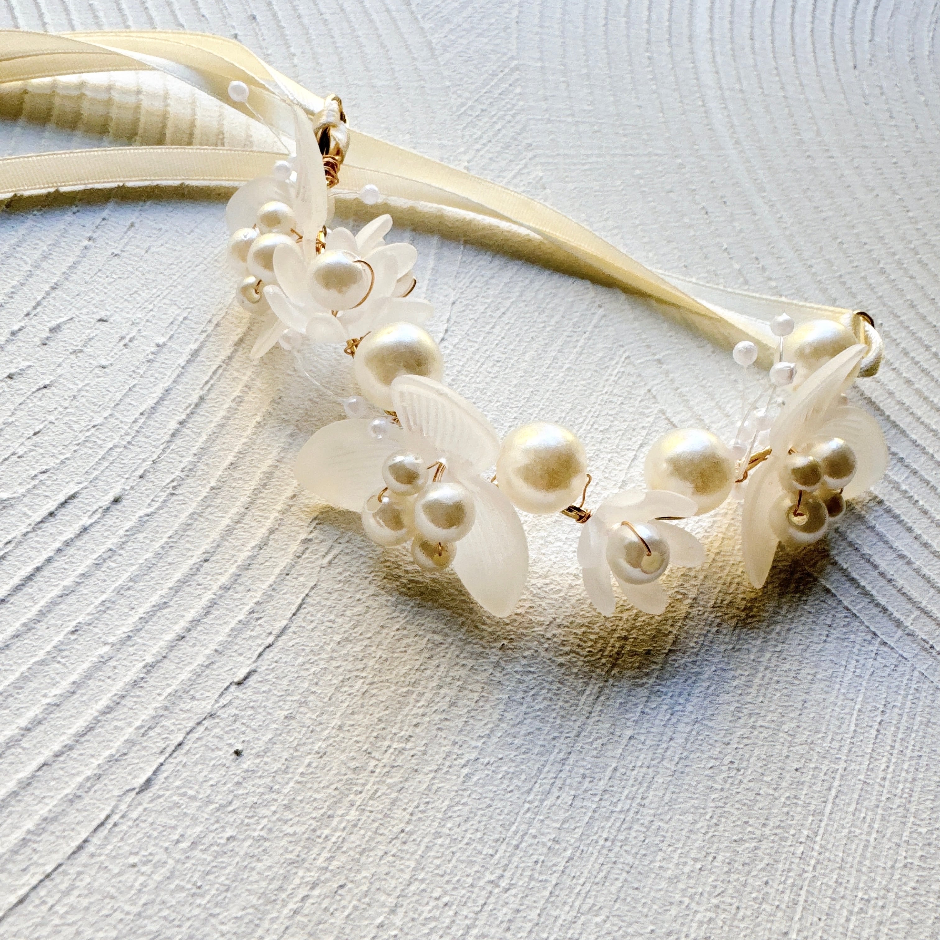 お花パールチョーカー&ヘアカチューシャ花冠アクセサリー