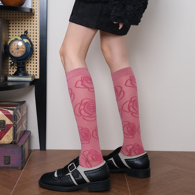 romantic vintage rose sheer high socks e2103