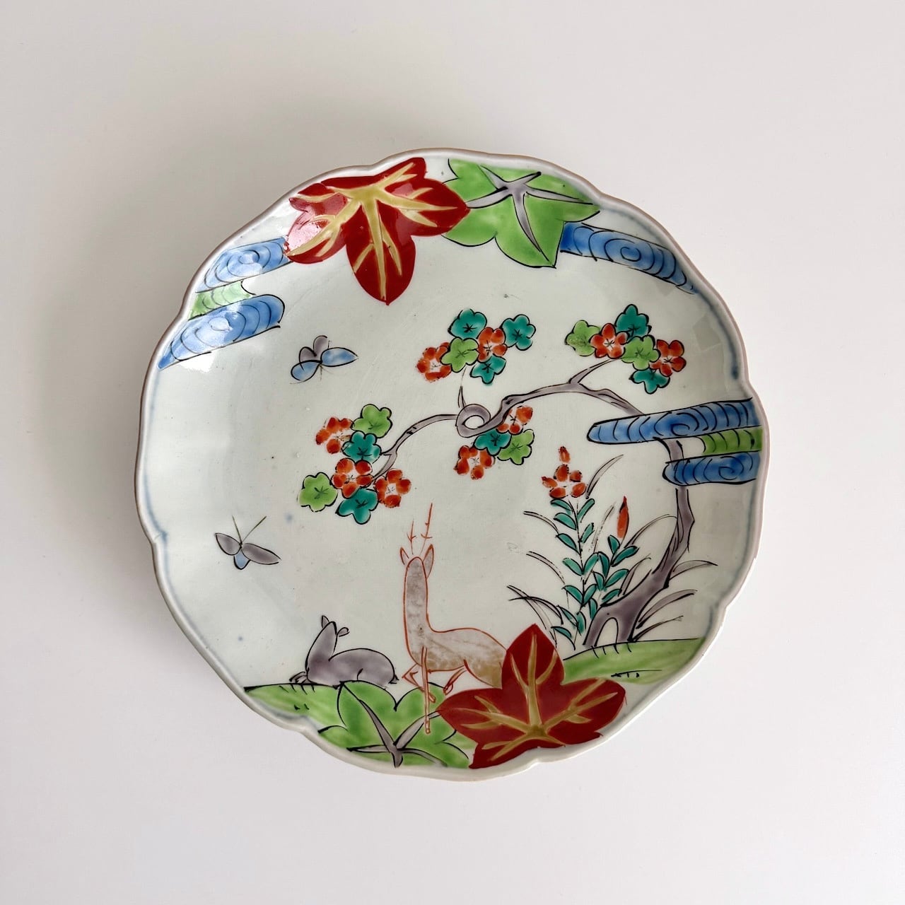 皿■古い赤絵中皿 花唐草紋 中国 唐物 花弁型 顗 古玩 古美術 骨董品■ 古伊万里 染付 花唐草 粟に鶉文 中皿 藍柿右衛門 江戸中期 渦福 二重角
