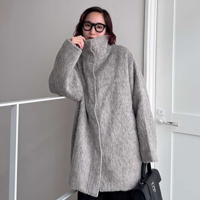 スタンドカラーシャギーミドルCO/グレージュ