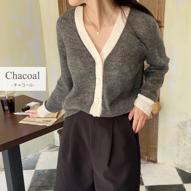 メール便 バイカラーニットカーディガン Tops1566 Day Closet レディースウェアブランド 韓国風 可愛い プチプラ