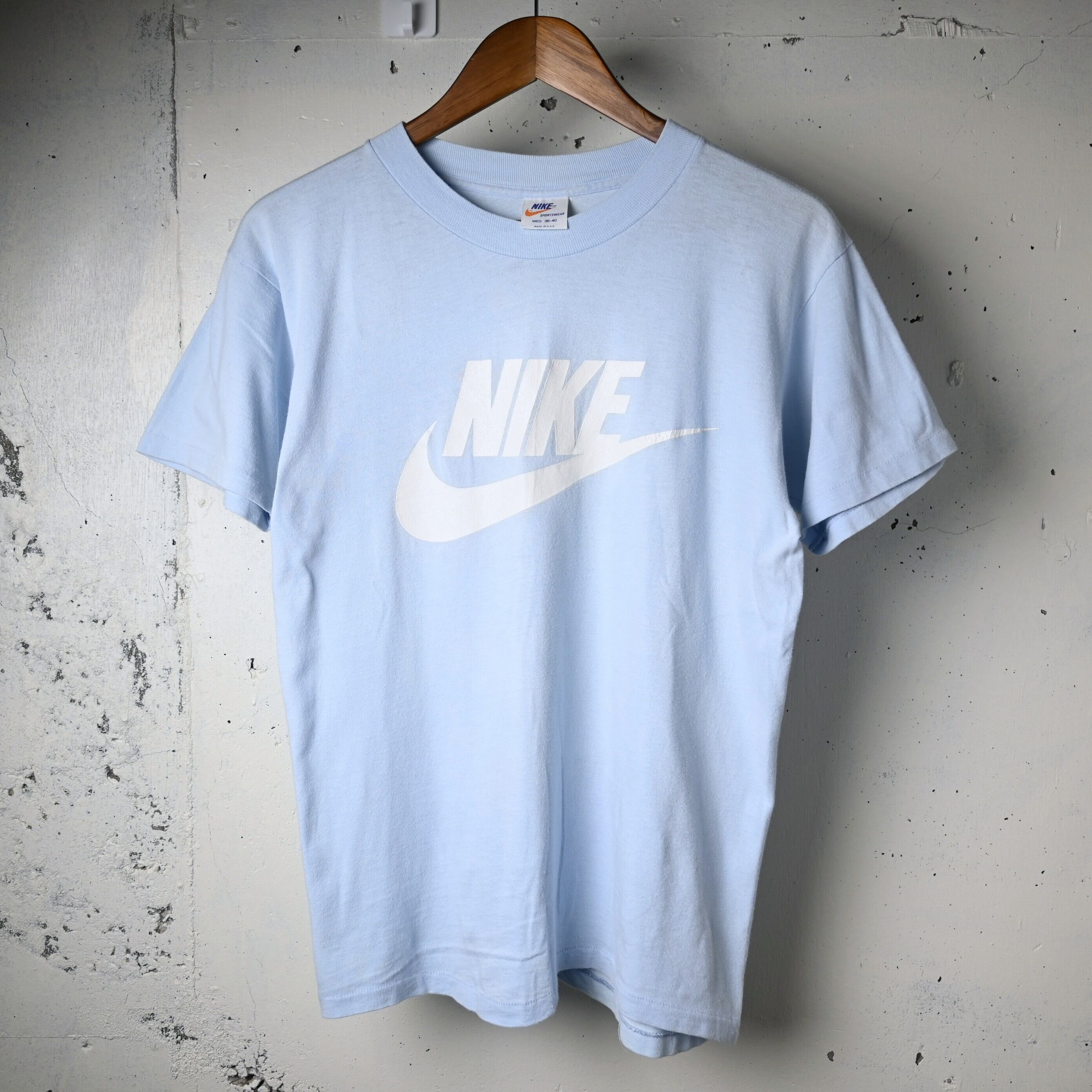 M 38-40 ] NIKE 70s USA製 Vintage Print T-shirt , Sax Blue | 広島