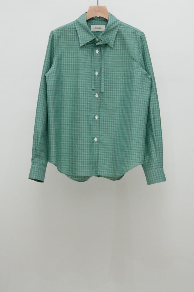 Silk Cotton Tie Shirt - Green Check