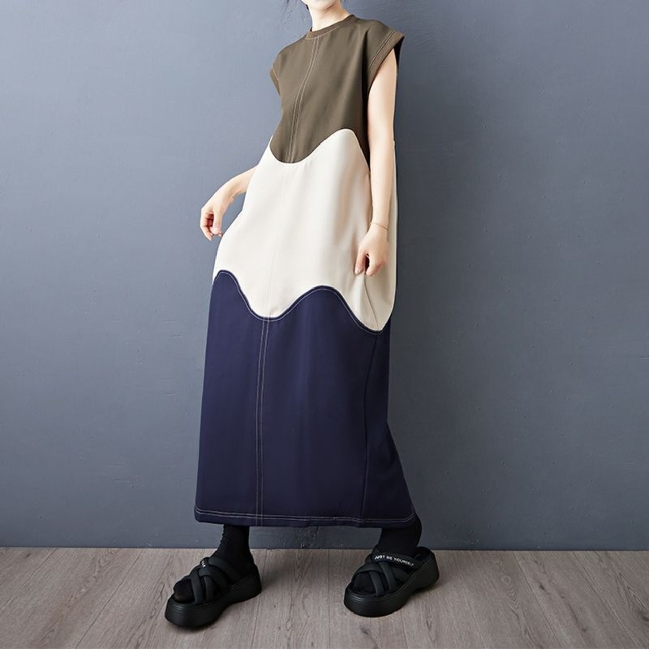 流線 配色 ロングワンピース  30249