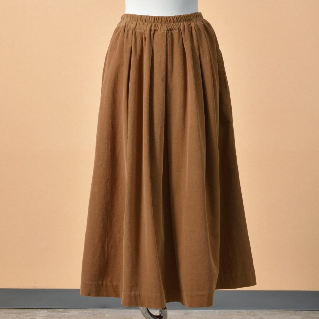 Sarahwear サラウエア アズマダキ・ファインコーデュロイ・ボックスタックスカート・ベージュ【送料無料】
