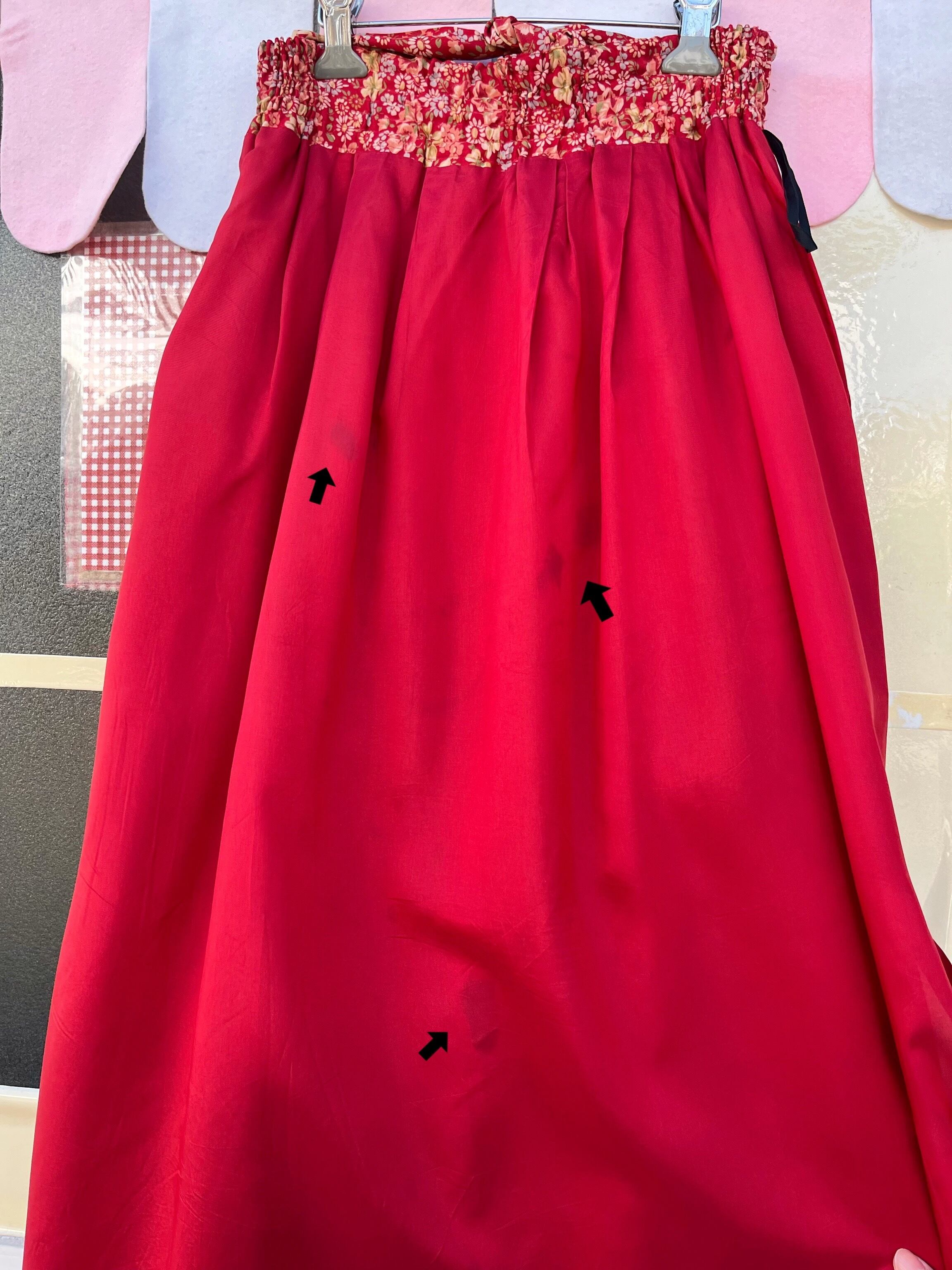 red flower waist ribbon skirt