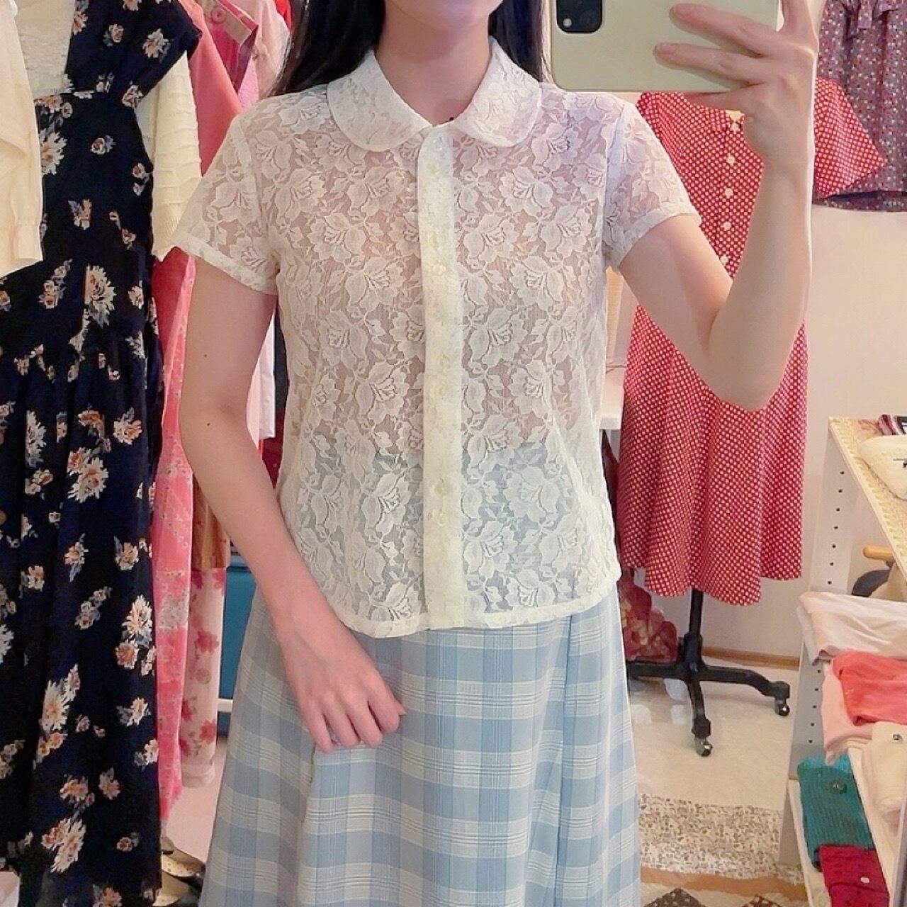 flower russel lace white blouse