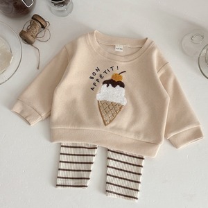 【BABY】秋新作キッズ アイスクリーム刺繍スウェット＋ストライプパンツ 2点セット