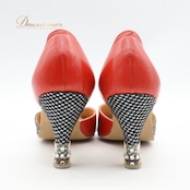 社交ダンス 衣装 シューズ 21 1/2サイズ レッド系 Fancy dance 日本製 靴 くつ ヒール 赤 黒 キラキラ オープントゥ ラテン レディース ストラップ 練習 レッスン 華やか 上品 かわいい ダンス衣装 ステージ イベント ブラック系