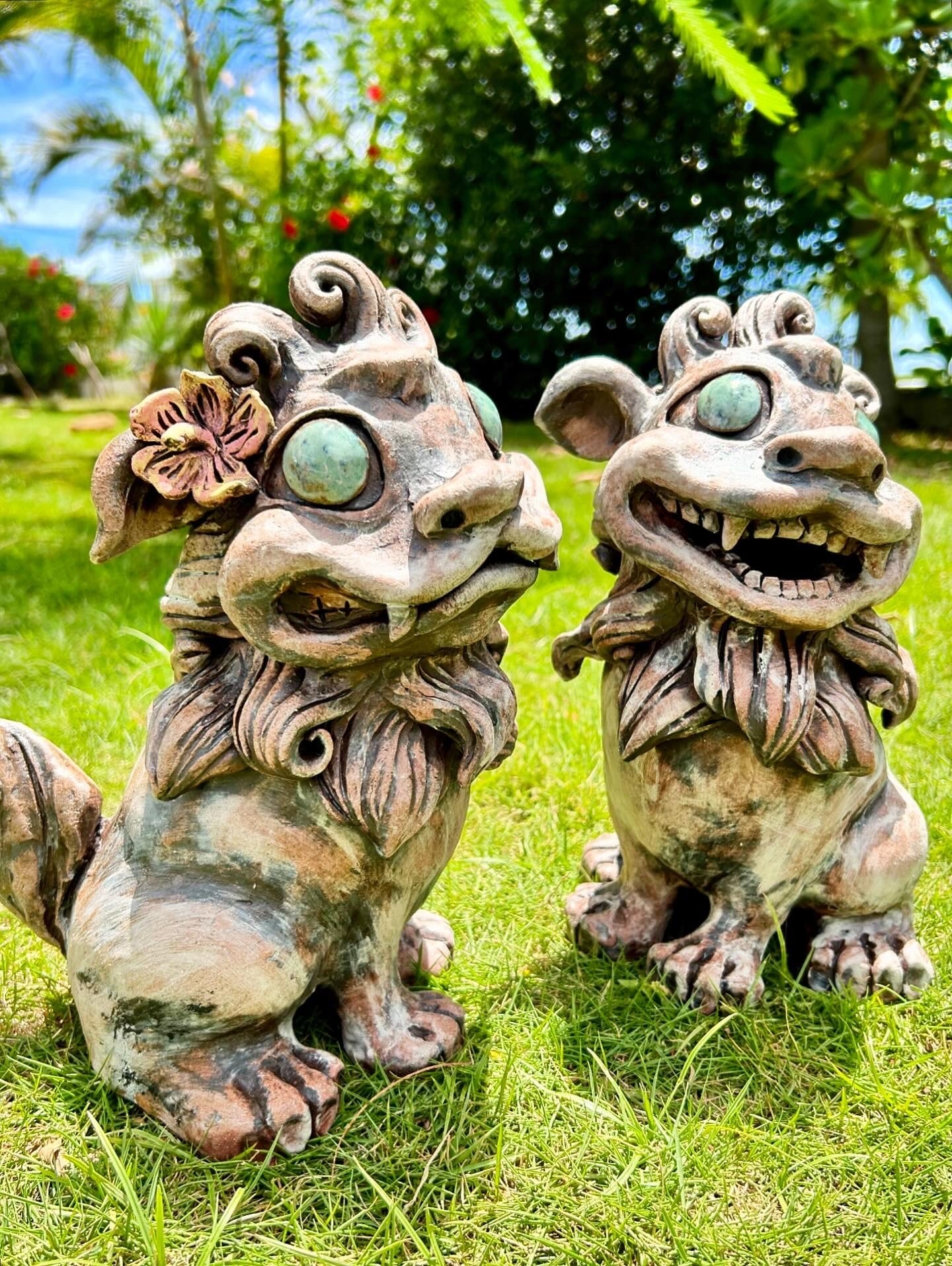 毬とシーサー 今日も親子でシーサー色付け体験 ありがとうございました。 可愛い 置物