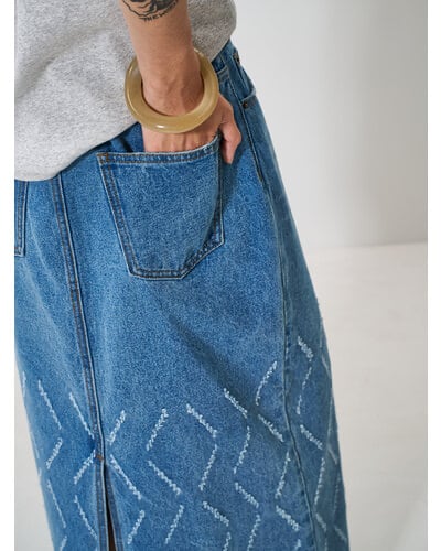 【YENN】LASER CUT DENIM SK