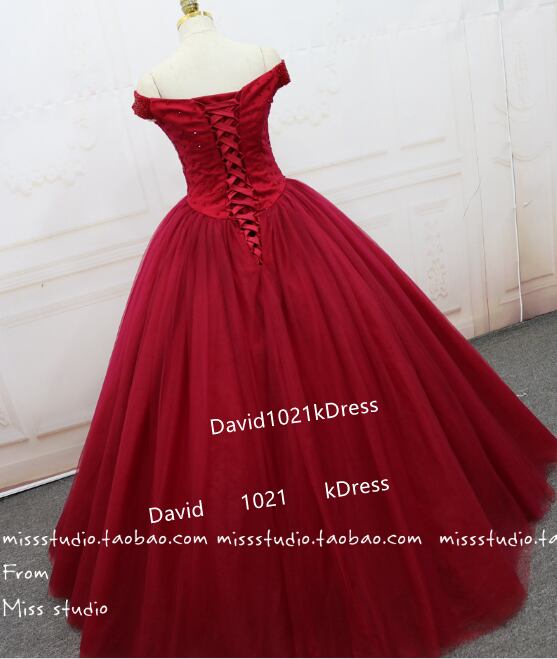 高品質！ ボルドー色 ウェディングドレス オフショルダー 挙式  