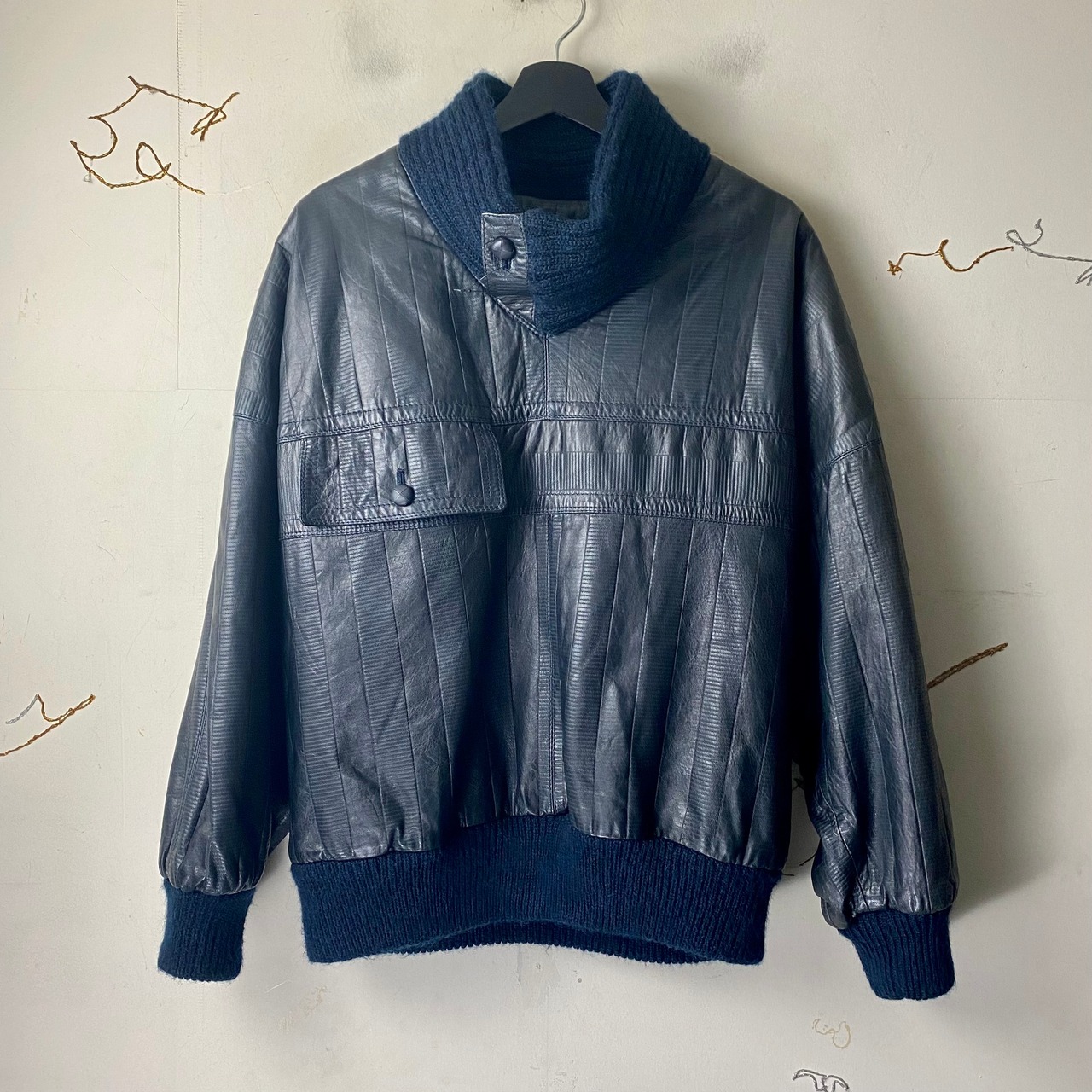 vintage ERMENEGILDO ZEGNA navy color leather pullover jacket