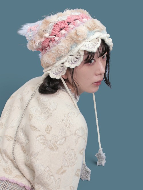 GHOST knit cap(beige×multicolor)