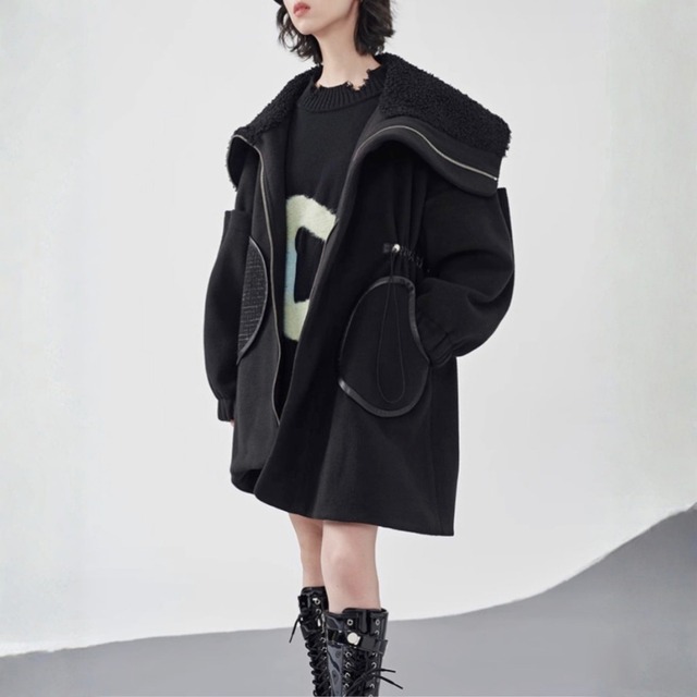 Boa collar asymmetrical coat C1620