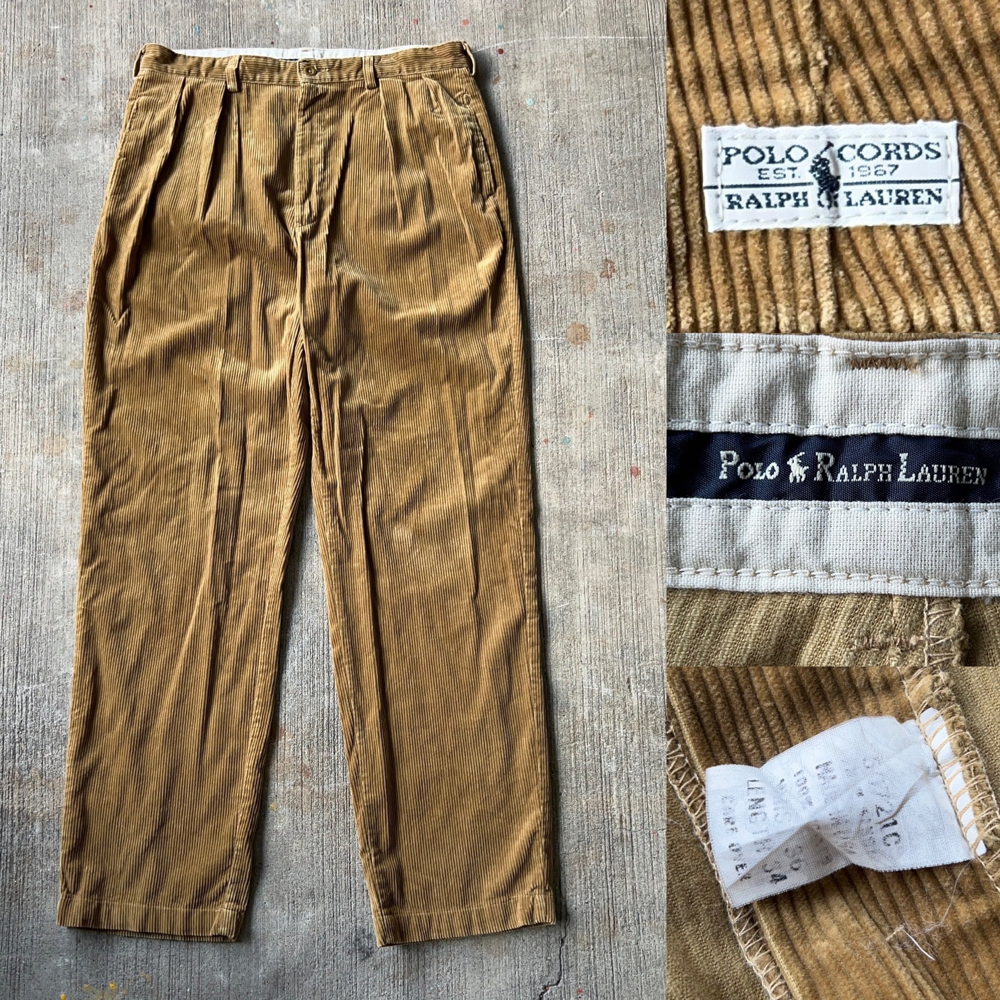 90's POLO by Ralph Lauren インタック USA製 太畝コーデュロイパンツ ライトブラウン SIZE 36【0927A12】