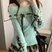 ゆめかわ♡全３カラー　リボン付きオフショルニット　tops45
