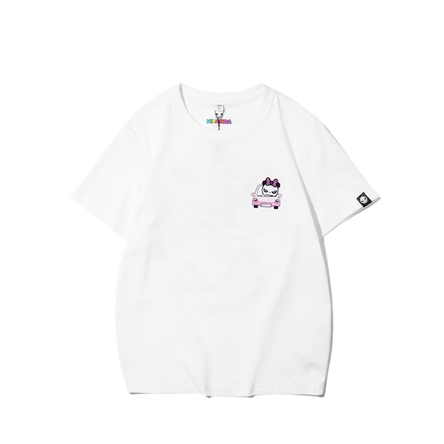 送料無料 【HIPANDA ハイパンダ】キッズ Tシャツ KID'S HIPANDA GIRL PINK CAR PRINTED SHORT SLEEVED T-SHIRT / WHITE・BLACK