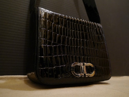 美品◆SalvatoreFerragamo フェラガモ クロコ ショルダーバッグ ガンチーニ◆