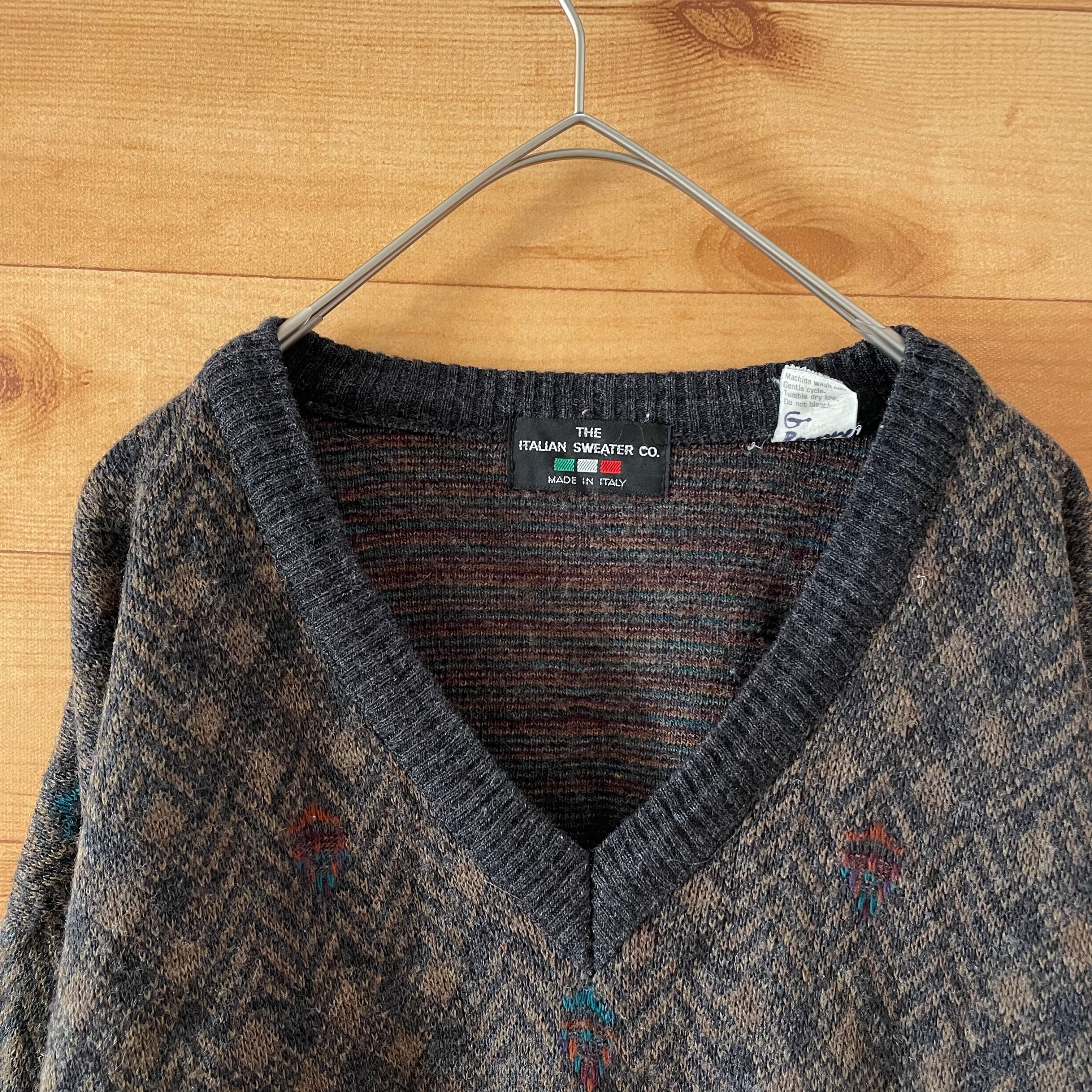 THE ITALIAN SWEATER CO】イタリア製 ウール アクリル Vネック 柄 ...