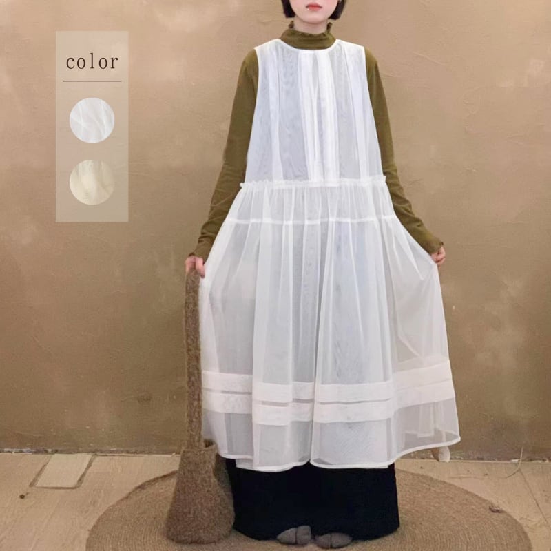 メッシュノースリーブレイヤードワンピース W1696