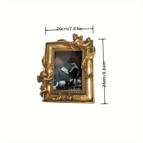 エンジェル フォトフレーム 高さ20×幅25cm 写真立て ゴールドヴィンテージ エンボス加工 おしゃれ インテリア デスクトップ装飾 玄関装飾 リビング装飾 オブジェ