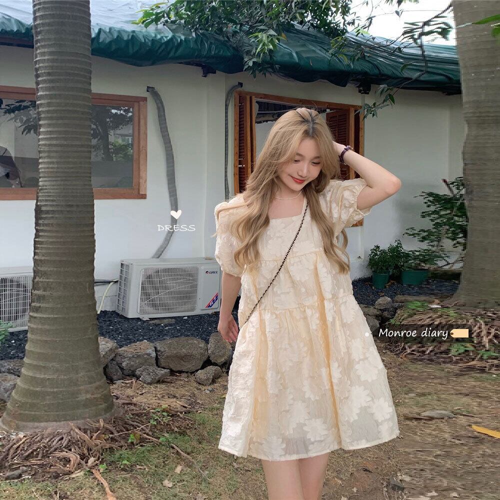 スリーブスカート ドレス サマーショート 大人ガーリー スウィート キュート カジュアル 夏物 スクウェア モンロー10386087463