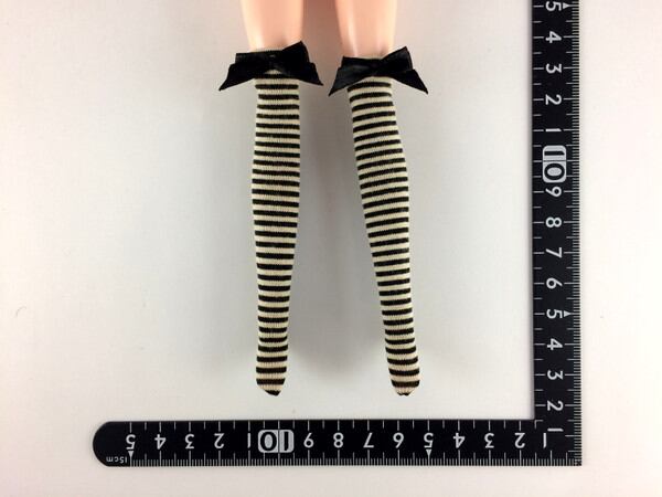 ドールアクセサリ 1/6 女性用 靴下 ストッキング 黒肌縞 BS108 - 画像1