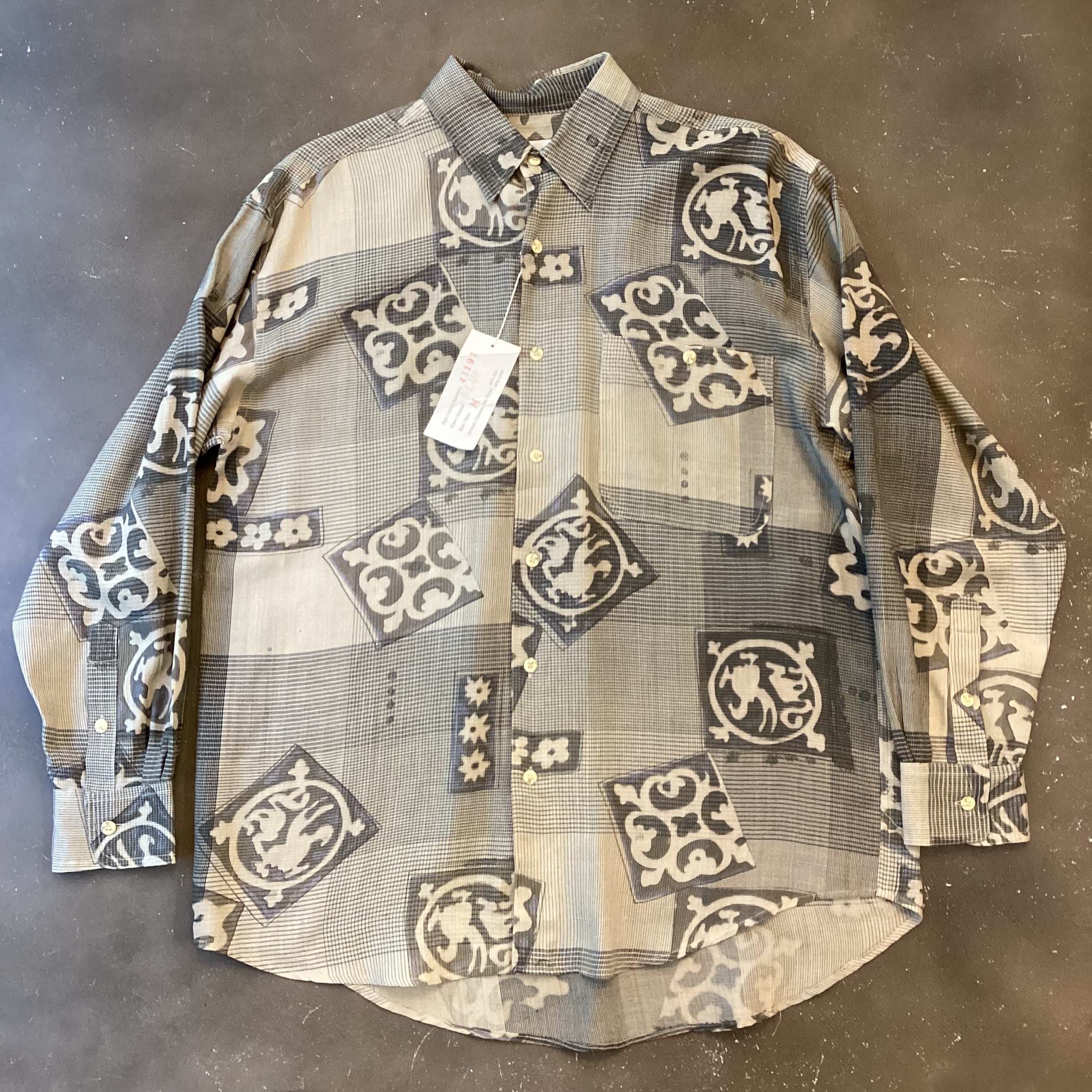 Dead Stock 90s GOOUCH シルク リネン 和紋様柄 L/S シャツ