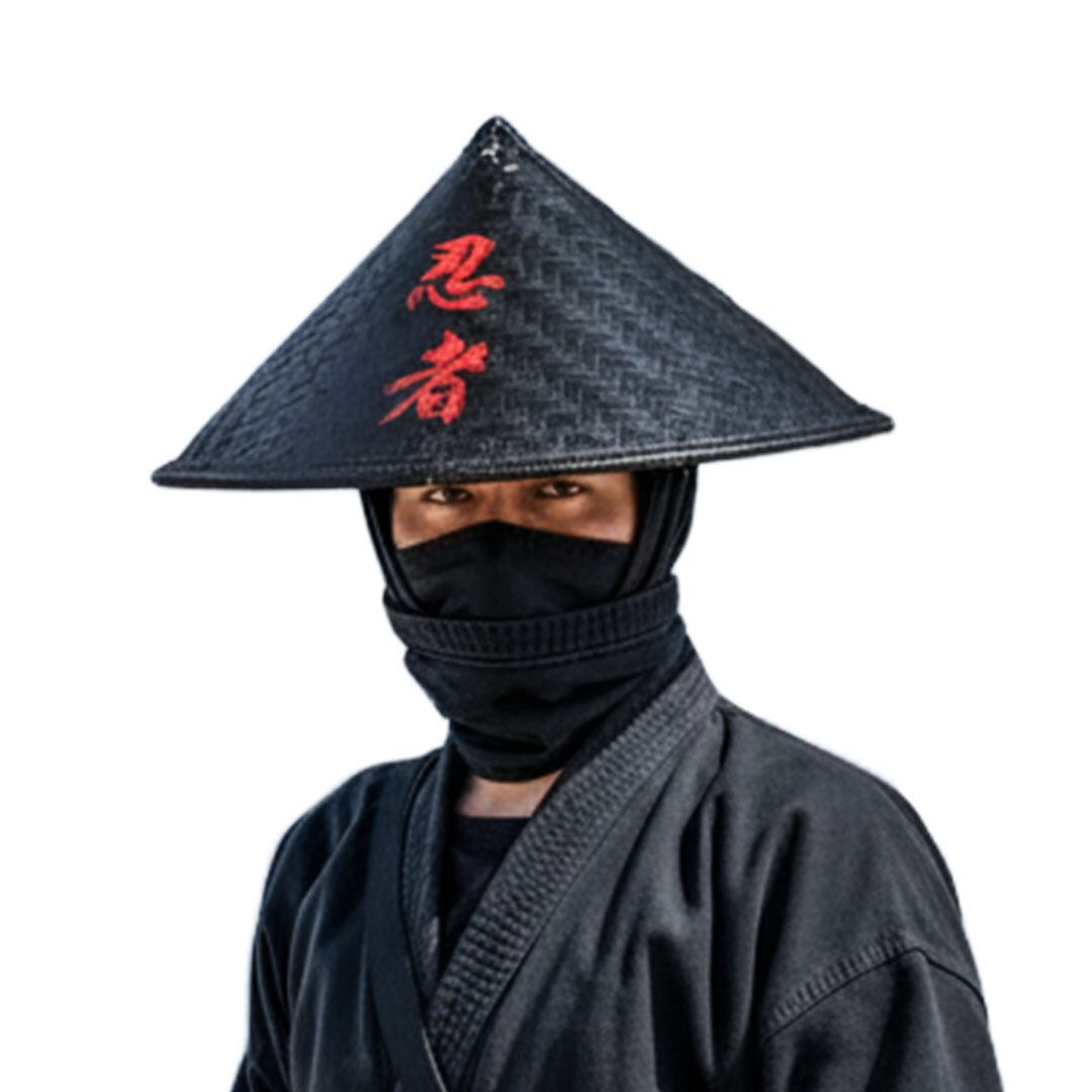 帽子 竹笠 忍黒蓮 - 忍者風 竹製 黒笠 雨よけ 撥水加工 軽量 忍 侍 笠