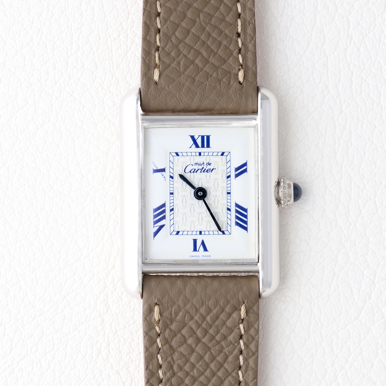 カルティエ マストタンク MM ブルー文字 とびローマン レザー