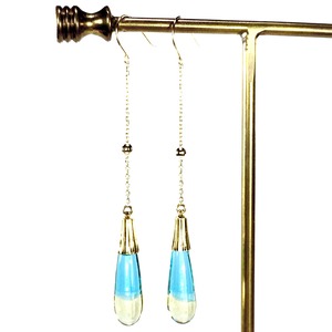 10金 ゴールドピアス  ガラスジュエリー  (スカイブルー＆イエロー) / Maho de Maho