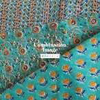 ブロックプリント生地【50cm単位】インド綿  ストライプ柄 グリーン×オレンジ×紺色 #60236-GR3