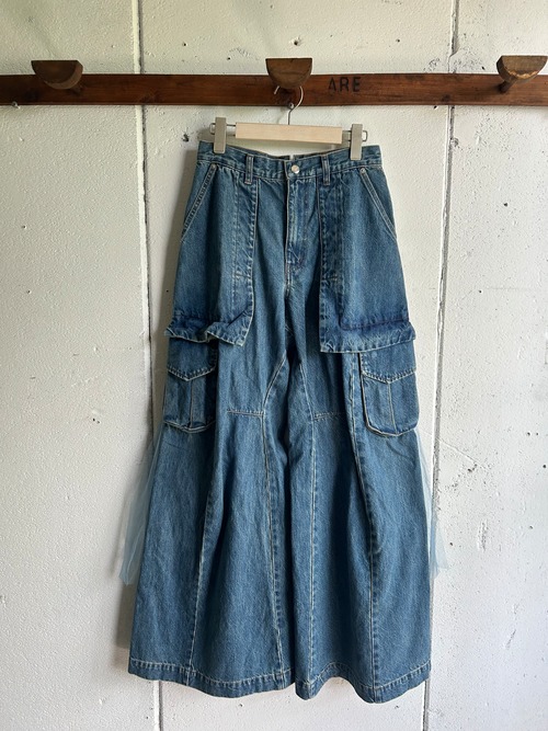 CHIKAKISADA side tulle denim cargo pants