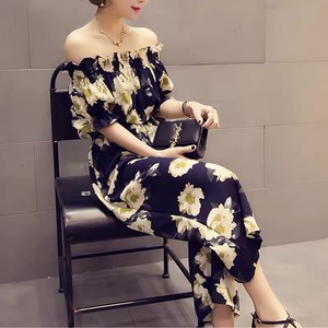 off-shoulder flower overall
