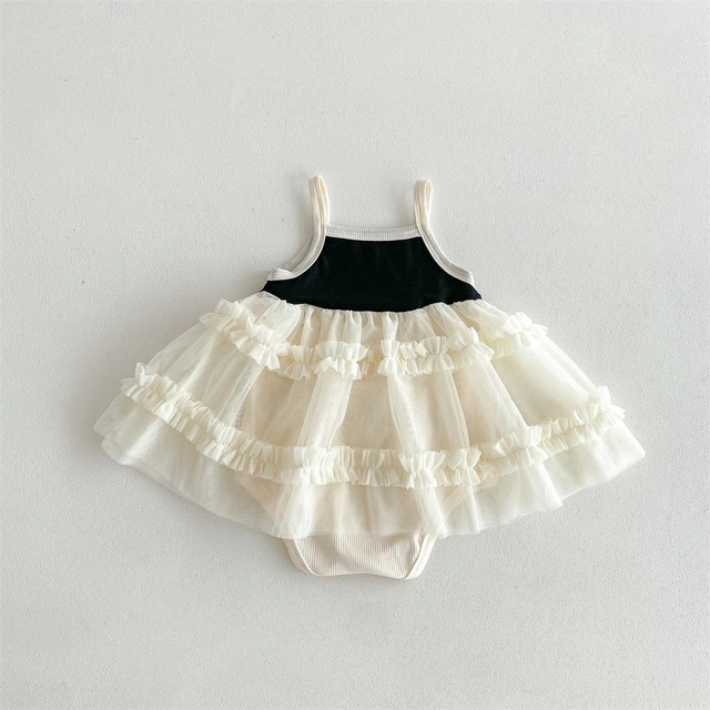 【BABY】ハート刺繍ティアードチュールワンピースロンパース - 13