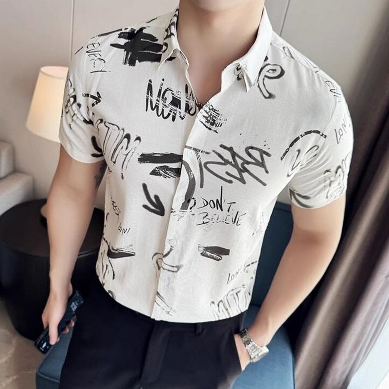 printed casual short sleeve shirt 00346