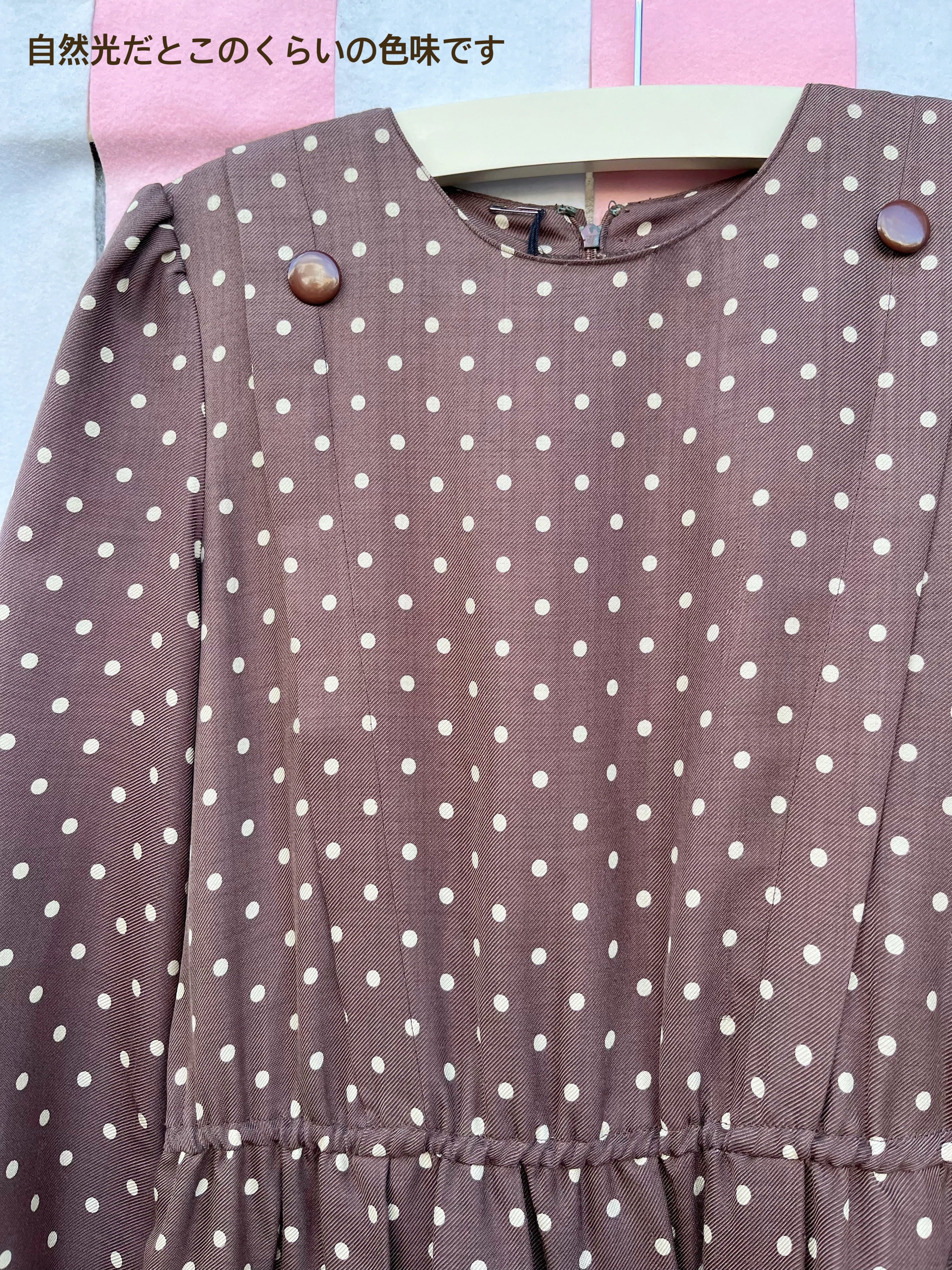 brown dot waist ribbon one-piece