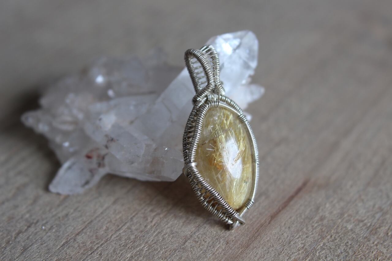 Rutilated quartz silver925 wire wrapping pendant